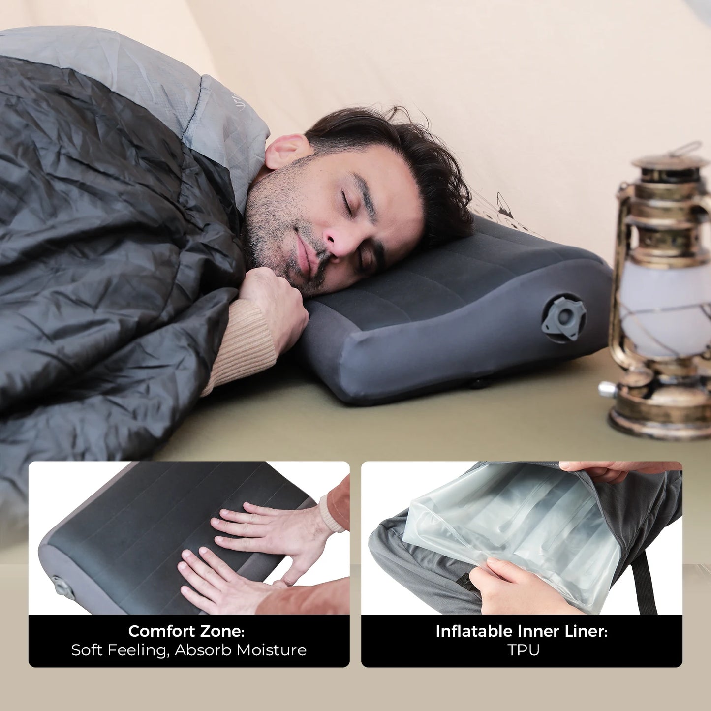 Inflatable Camping Pillow, Ergonomic Pillow