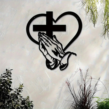 Elegant Metal Christian Heart & Cross Wall Decor