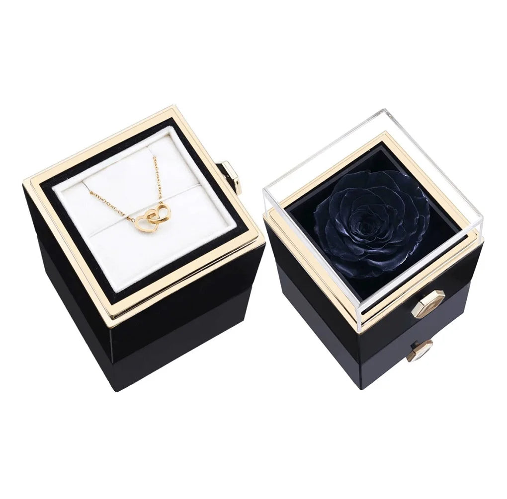New Eternal Real Rose Rotating box Double Heart Custom