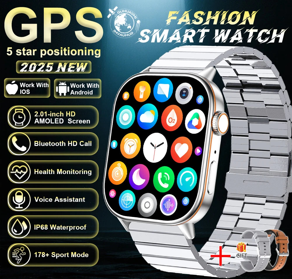 New For Android iOS Outdoor GPS Smart Watch Men 2.01" HD AMOLED