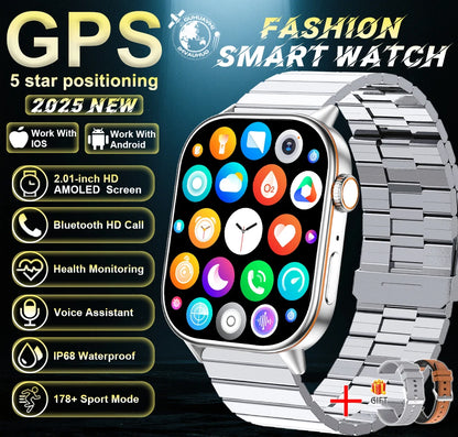 New For Android iOS Outdoor GPS Smart Watch Men 2.01" HD AMOLED
