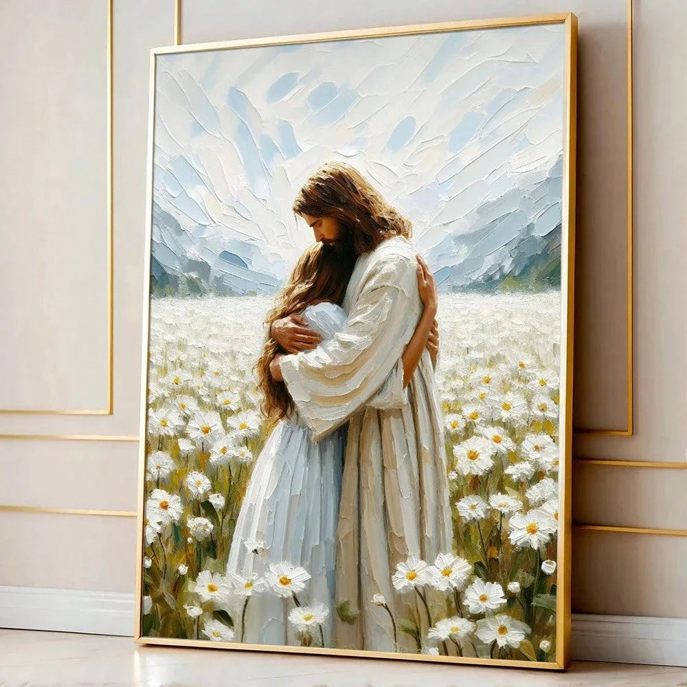 Jesus hugs girl canvas painting poster home decoration