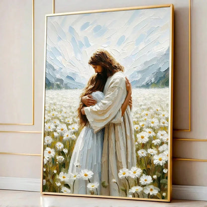 Jesus hugs girl canvas painting poster home decoration