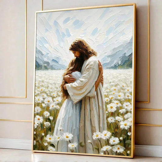 Jesus hugs girl canvas painting poster home decoration