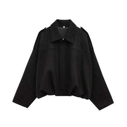 Women's Street Fashion Solid Coats Bat Sleeves Vintage Jackets