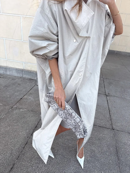 Casual Solid Long Trench Coat Women Stand Collar