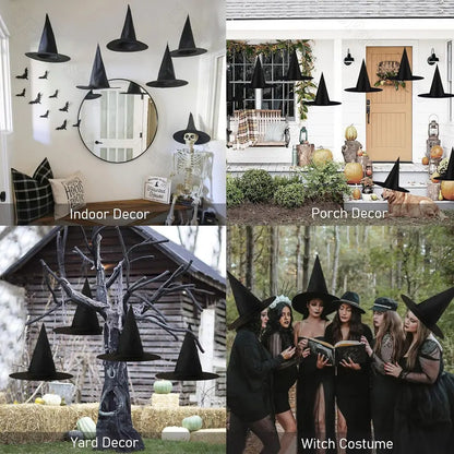 Halloween Black Witches Hats with Rope Hanging Wizard