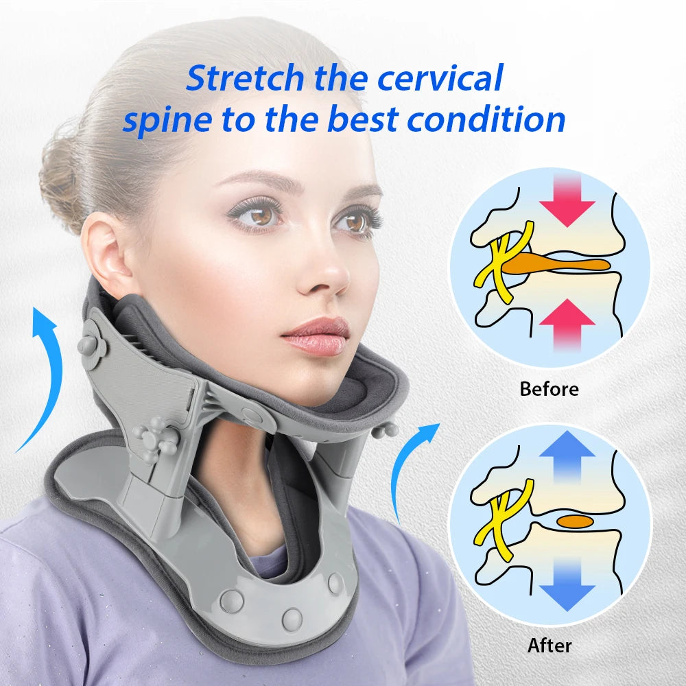 3 in 1 Neck Cervical Traction Electric Heating Spine Stretcher Support Collar Home