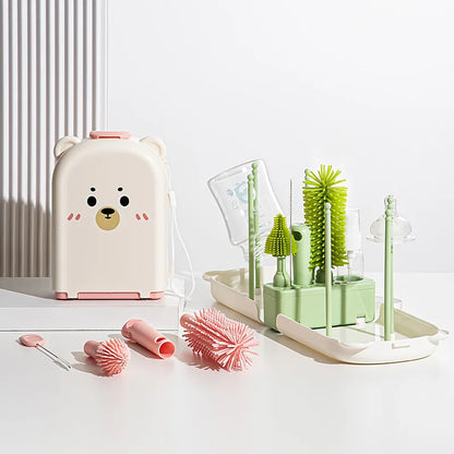Travel Baby Bottle Brush Set - Newborn Safe Silicone Cleaning Brushes