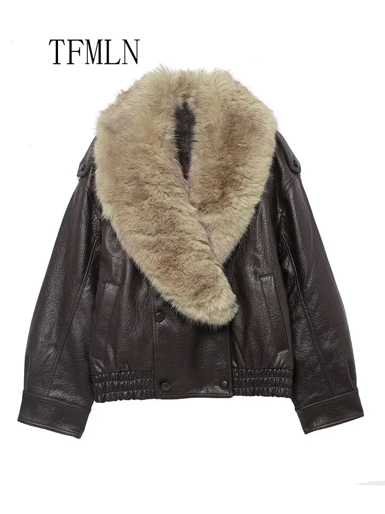 TFMLN Winter Women Loose Faux Leather Jacket