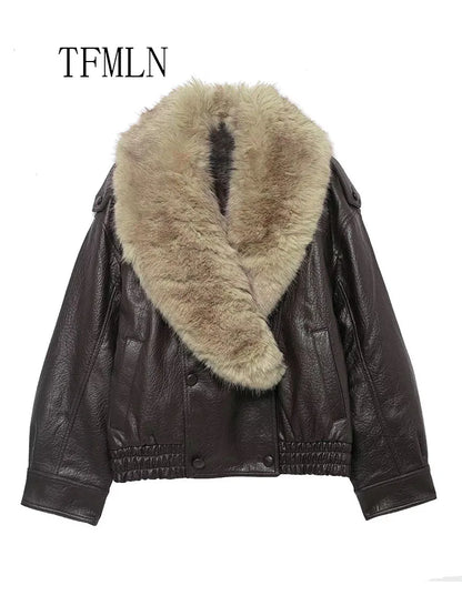 TFMLN Winter Women Loose Faux Leather Jacket