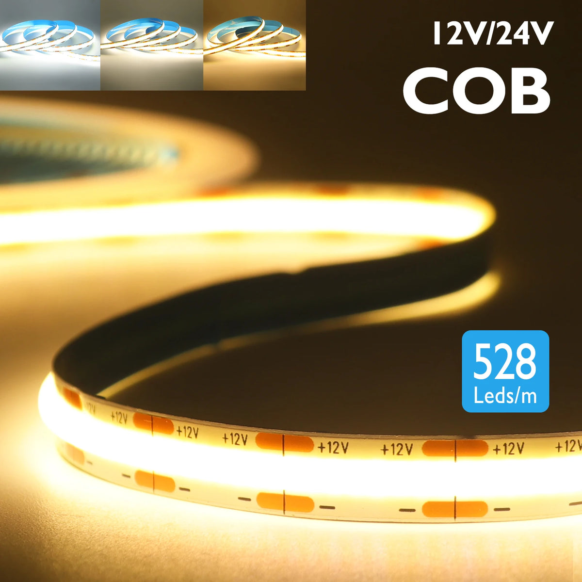 DC12V 24V COB LED Strip Light 480 528LEDs/m High Density
