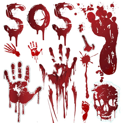 Halloween Wall Doors Windows Stickers Blood Handprint Footprint Skull Pattern