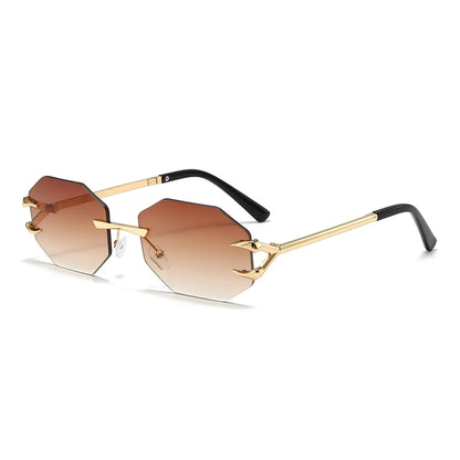 Rimless Hexagon Sunglasses Retro Irregular Square