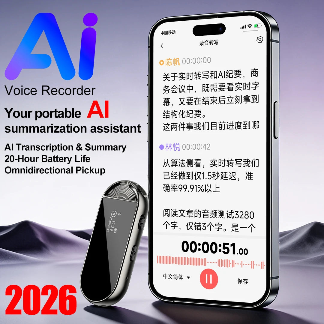 Mini AI Voice Recorder Pen, 30.6g, Magnetic Clip-on Design