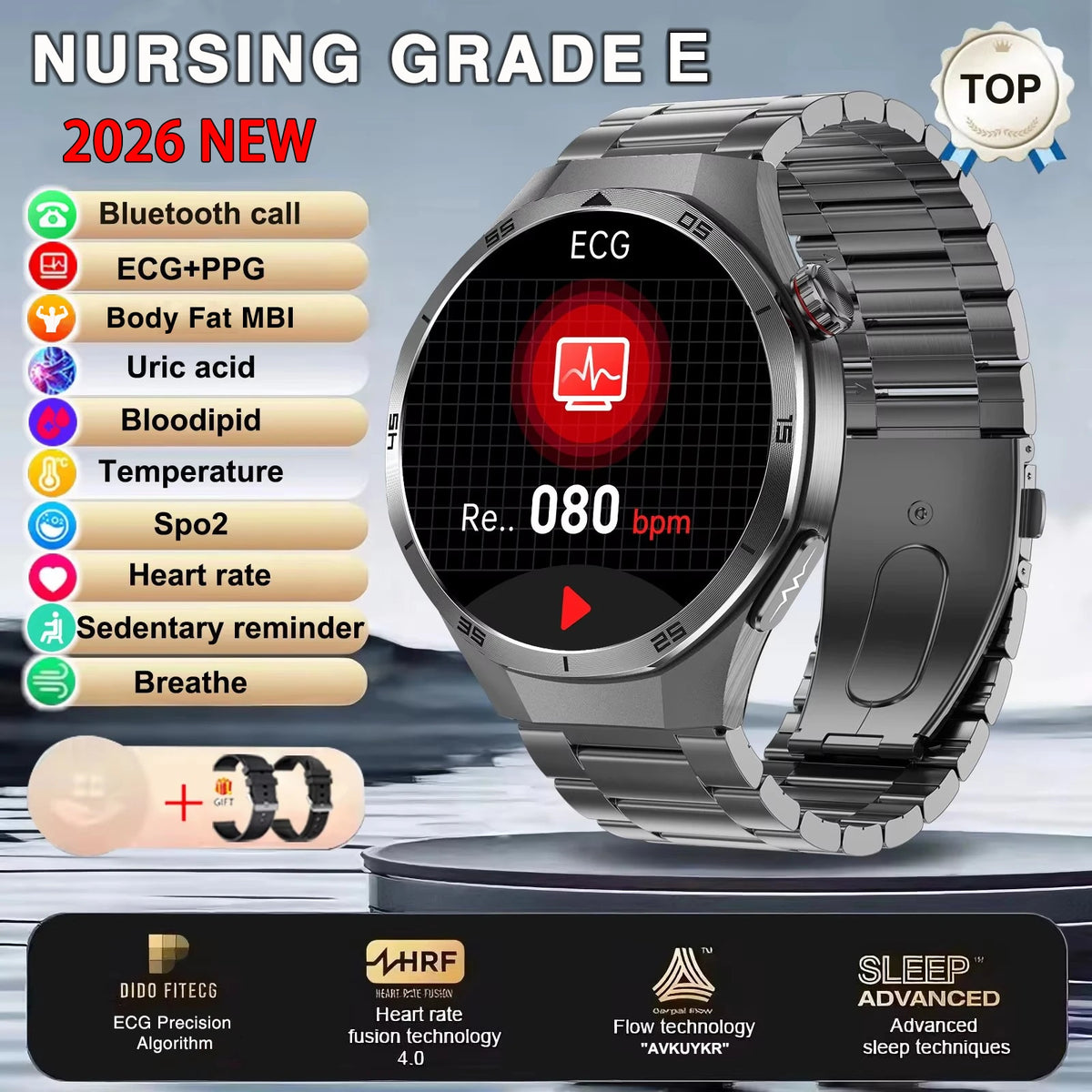 New Nursing Grade ECG+PPG Smart Watch Health Analysis