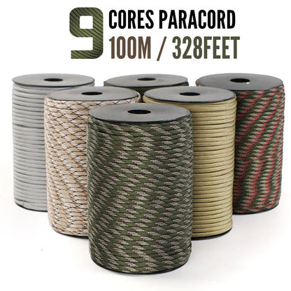 9 Core 650lb Paracord 100m Dia.4mm Military Standard