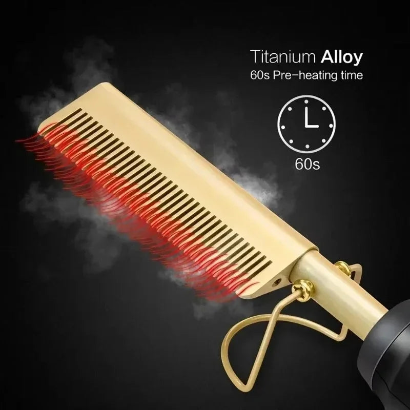 2 in 1 Electric Hot Heating Comb Hair Straightener Curler
