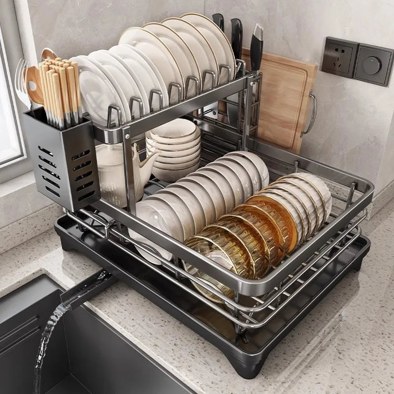 Stainless Steel Dish Drying Rack Adjustable Kitchen Plates