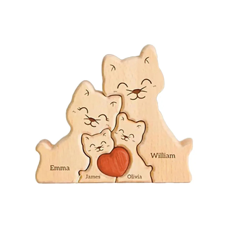 Wooden Cat Art Puzzle Warm Family Handmade Crafts Ornaments