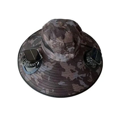 Large Size Quick Dry Bucket Hat With Solar Powered Fan USB Charging