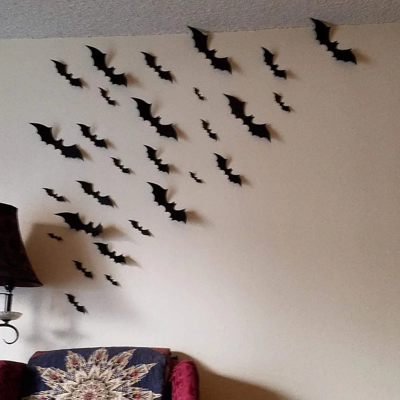 12pcs/Pack 3D Halloween Hanging Bats Wall Stickers