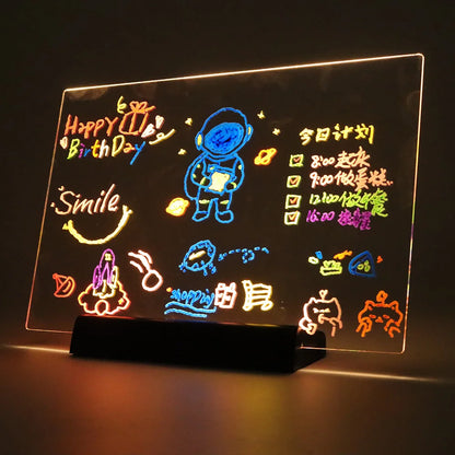 LED Note Board DIY Acrylic Night Light 7 Pens Drawing Board