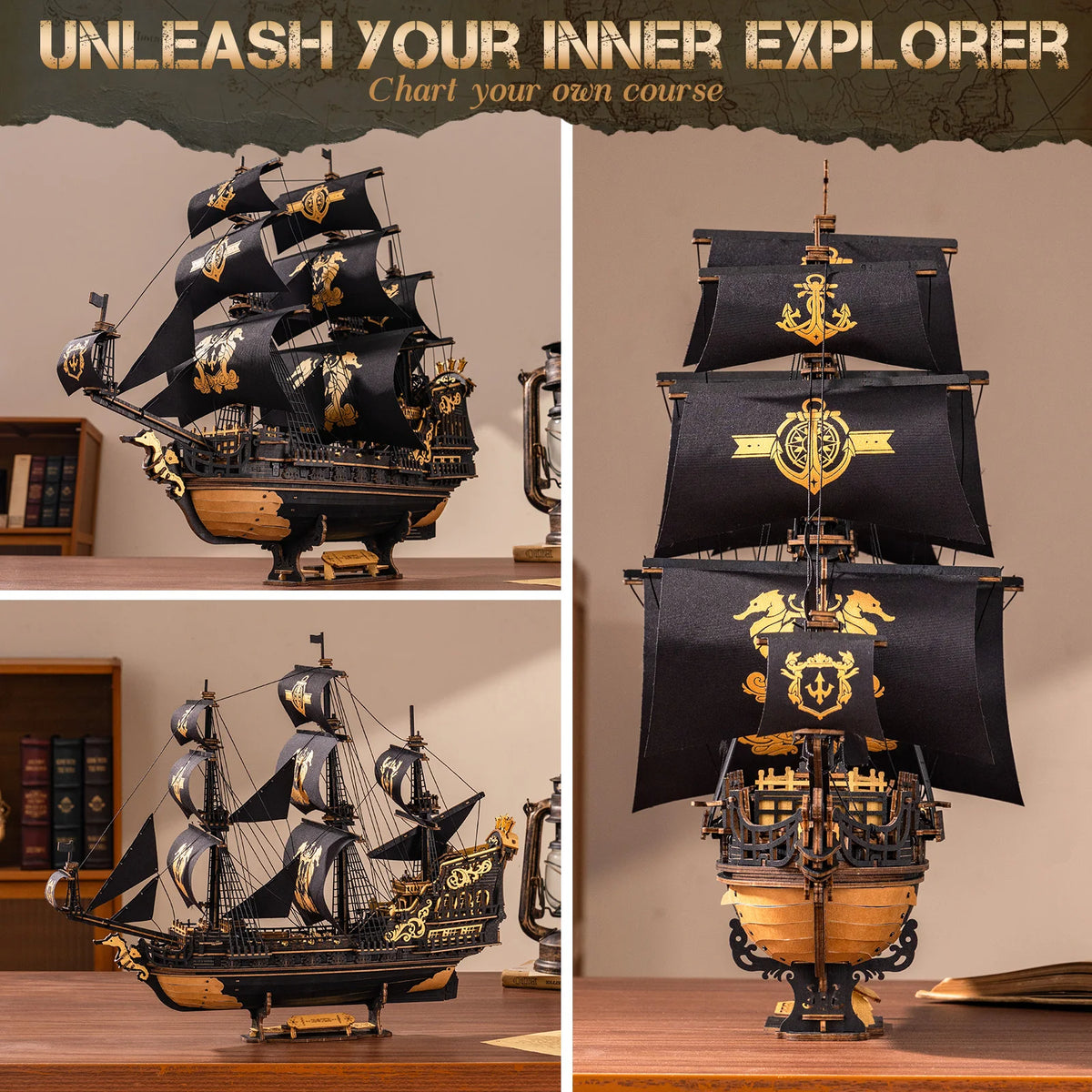 Seahorse Barque Wooden 3D Puzzle 1:100 Scale DIY Sailboat