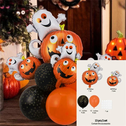 12/13pcs Happy Halloween Balloon Set With Black Orange Latex Globos Ghost Bat Pumpkin