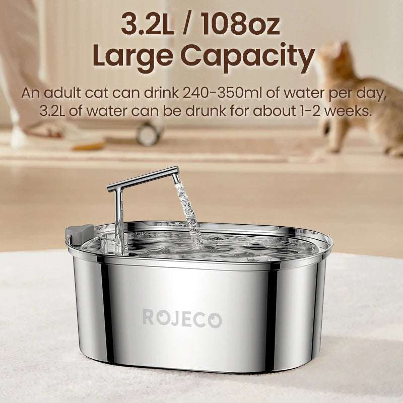ROJECO Stainless Steel Cat Water Fountain Automatic Cat Drinker
