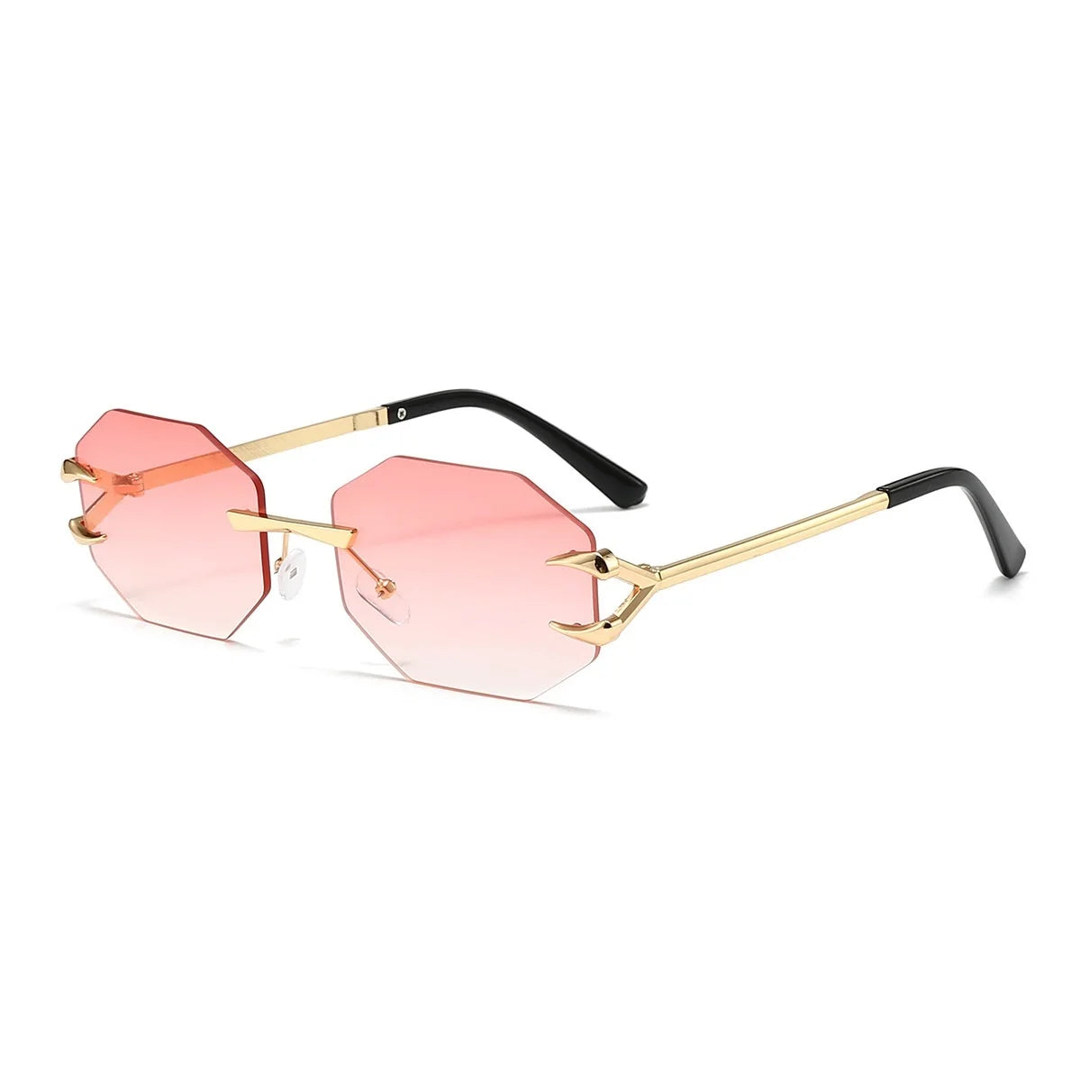 Rimless Hexagon Sunglasses Retro Irregular Square
