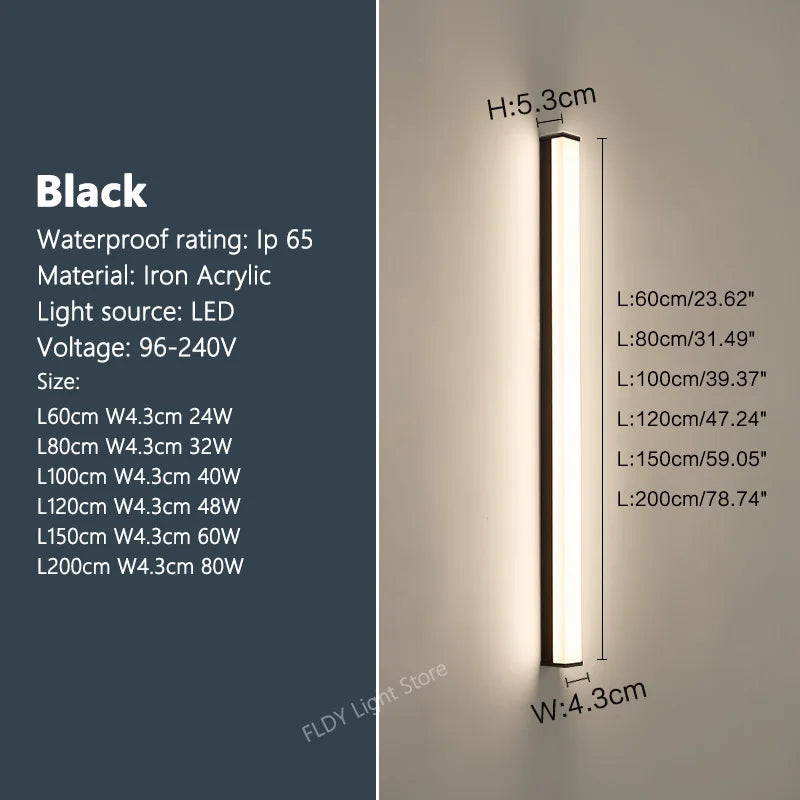 Modern Waterproof Outdoor Long Strip LED Wall Light