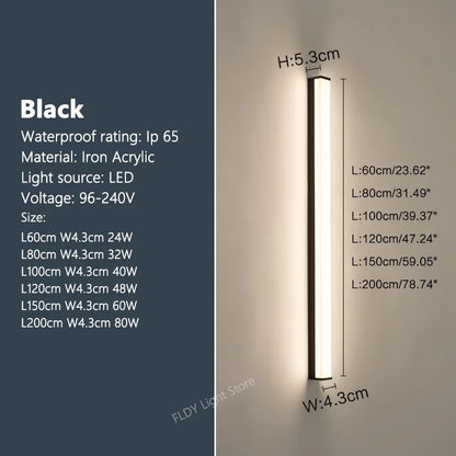 Modern Waterproof Outdoor Long Strip LED Wall Light