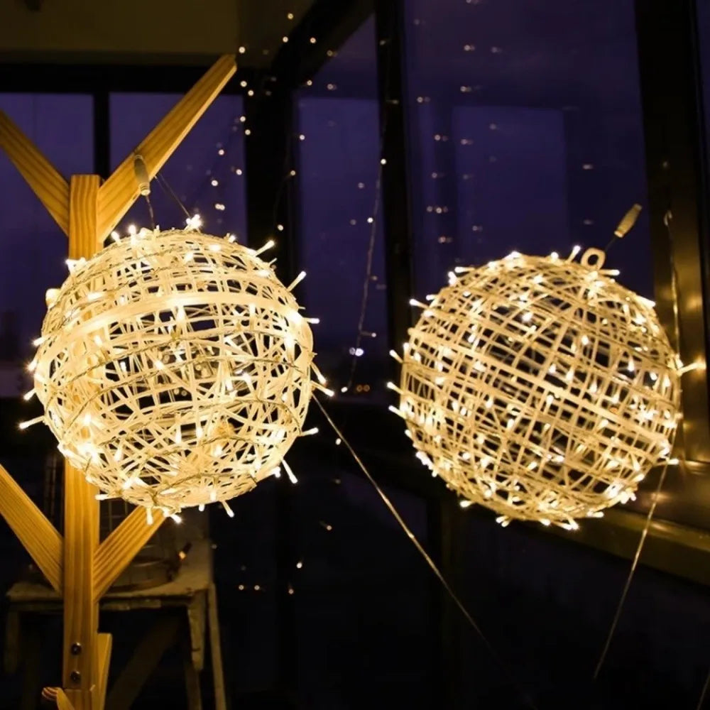 New 20/28CM Festoon Rattan Ball Light Rattan Ball