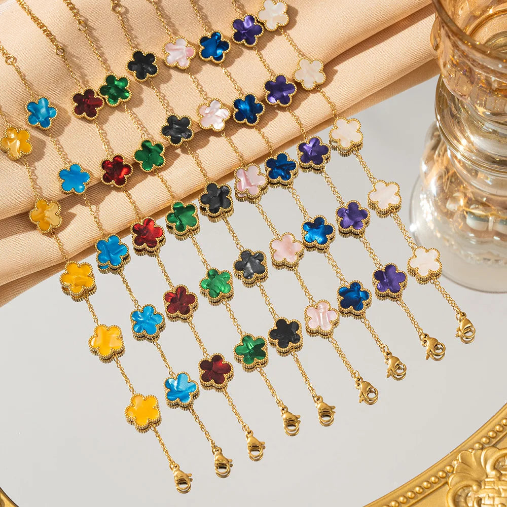 Adjustable Gold-Plated Stainless Steel Plant Flower Bracelet