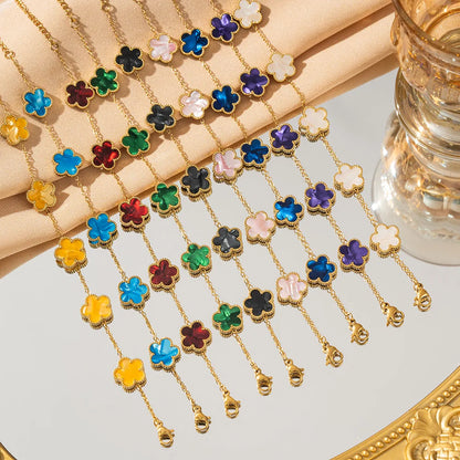 Adjustable Gold-Plated Stainless Steel Plant Flower Bracelet