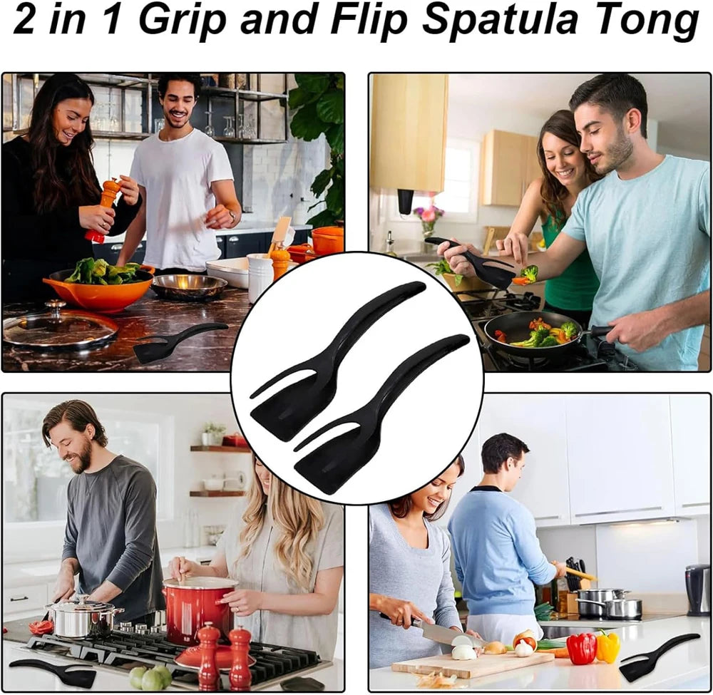 2-in-1 Grip Flip Spatula Tongs - Nylon Non-Stick Egg