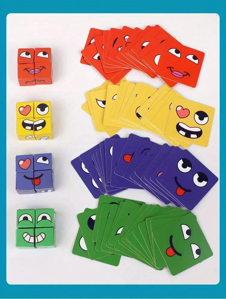 Kids Face Change Cube Game Montessori Expression Puzzle
