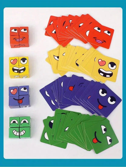 Kids Face Change Cube Game Montessori Expression Puzzle
