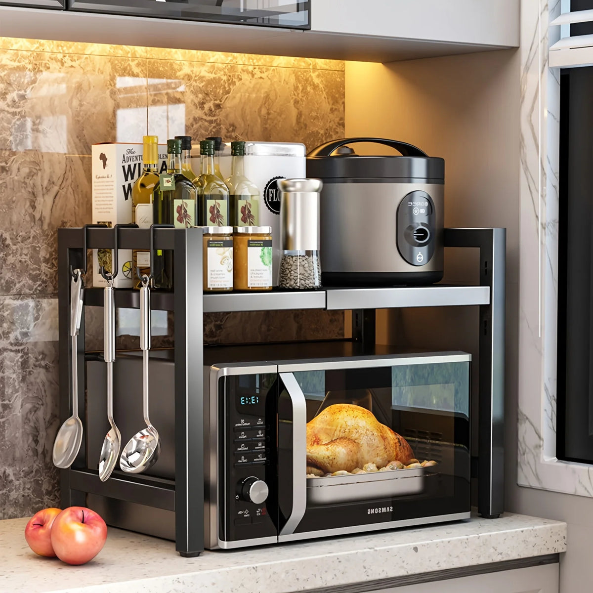 Expandable Microwave Shelf, Microwave Holder with 6 Hooks, ki