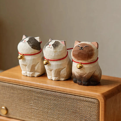 Cute Cat Animals Figurine Decorative Wooden Ornament