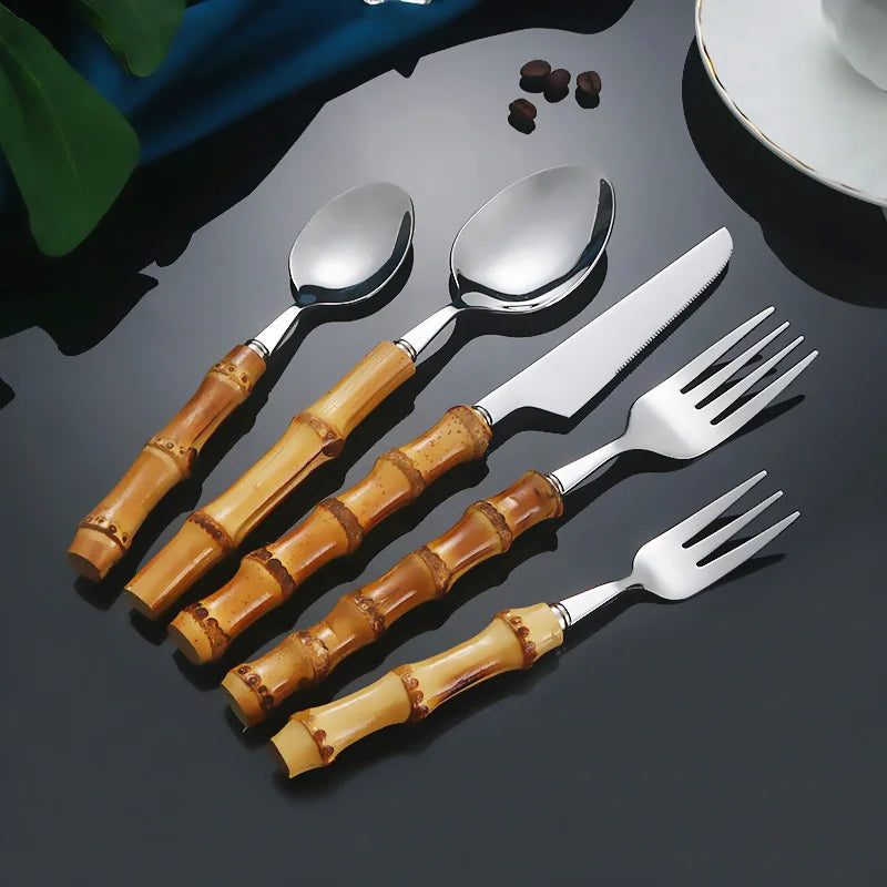 Bamboo Forks Spoons Knives Tableware Set Knife Cutlery