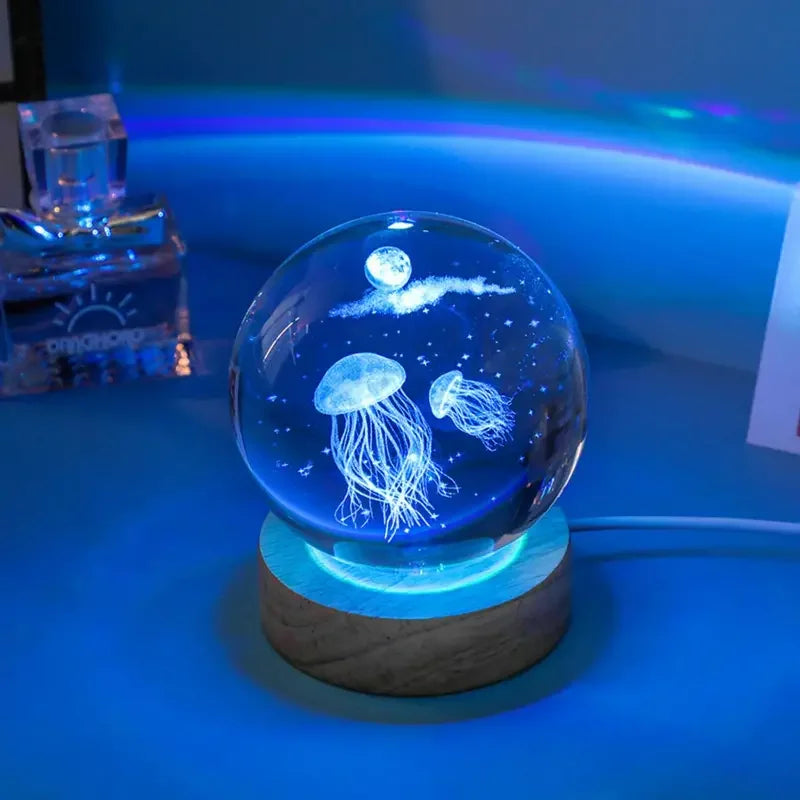 Deep-Sea Jellyfish Crystal Ball, USB-Powered Glass Ball Night Light
