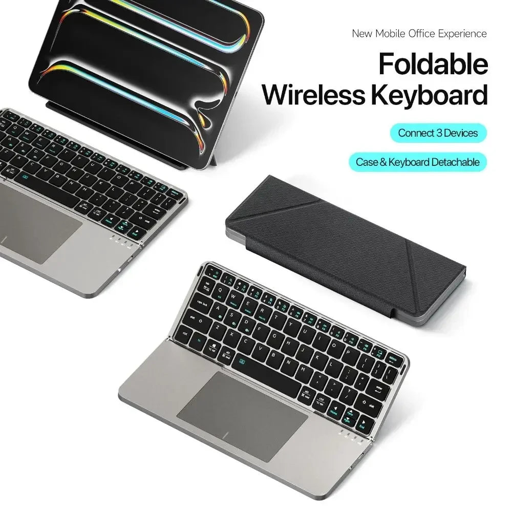 Folding Bluetooth Keyboard PC Phone Holder Wireless Foldable Keyboard
