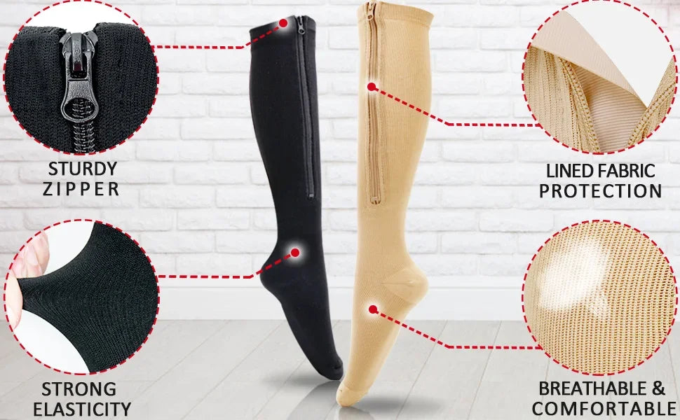 1 Pair Zipper Compression Socks Women Men Pain Relief
