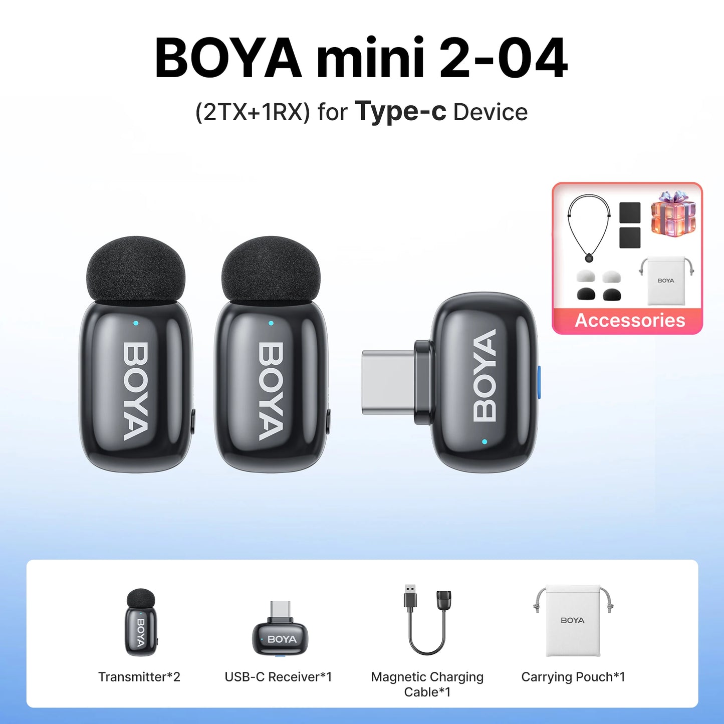 BOYA Mini 2 Wireless Lavalier Microphone AI Noise Reduction