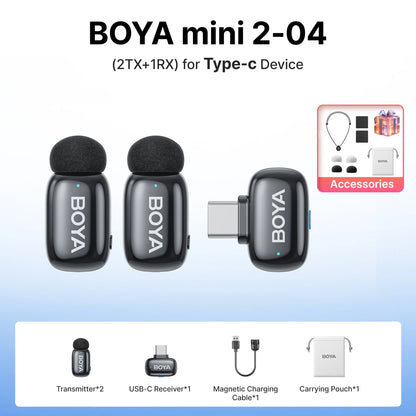 BOYA Mini 2 Wireless Lavalier Microphone AI Noise Reduction