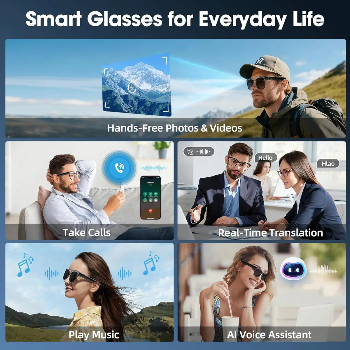 New Smart AI Glasses 1080P HD Video Record Camera ChatGPT