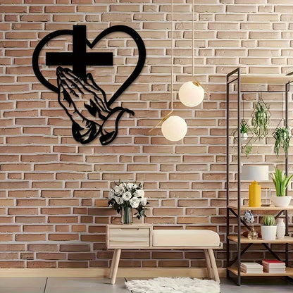 Elegant Metal Christian Heart & Cross Wall Decor