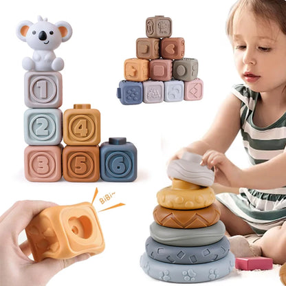 Baby Montessori Silicone Building Blocks Koala Squeeze Stacker